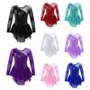 Girls Long Sleeve Dance Dress Round Neck Sequins Flower Front Hollow Back Performance Costume