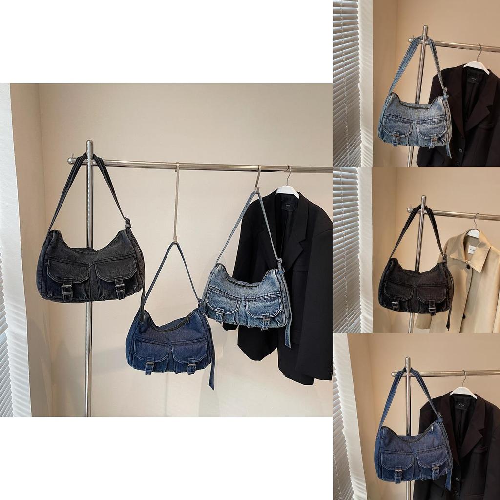 Fashion Large Capacity Denim Bag For Women With Seam Detailing And Shoulder Strap