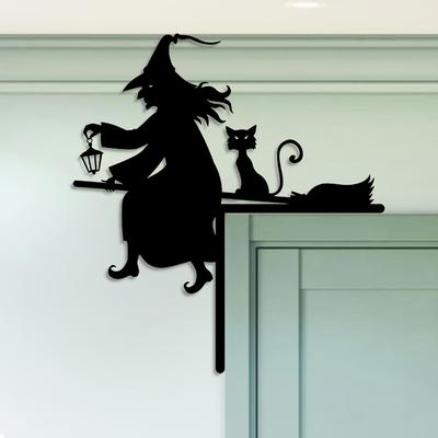 Железная ведьма и кошка, силуэт дверной рамы, украшение, 1 шт., праздничные украшения на Хэллоуин для семейных посиделок, знаки для патио