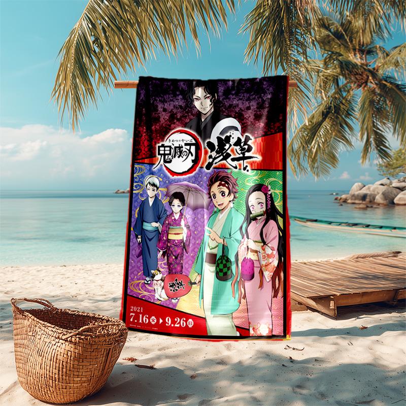Japanese artist Koyoharu Gotouge's Demon Slayer beach towel, outdoor camping vacation swimming beach towel, outdoor absorbent bath towel blanket K6