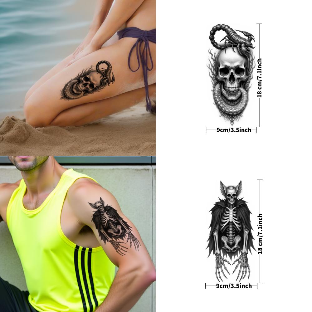 3 шт. Временные татуировки Водонепроницаемые Долговечные Наклейки на тело Лиса со свечой Викинги Череп Дерево Череп Для женщин Руки Бедра