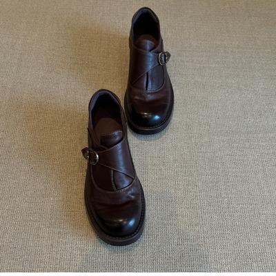 Мягкая коровья кожа~ Натуральная кожа платформа женские туфли на маленьком толстом каблуке ретро коричневые маленькие кожаные туфли