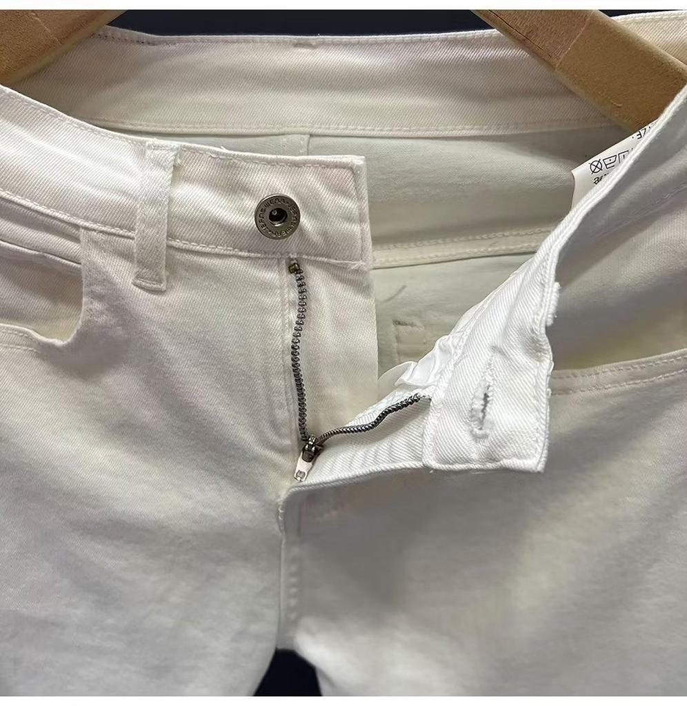 Men's Slim Fit Black & White Jeans - Nine-Point Skinny Casual Trousers