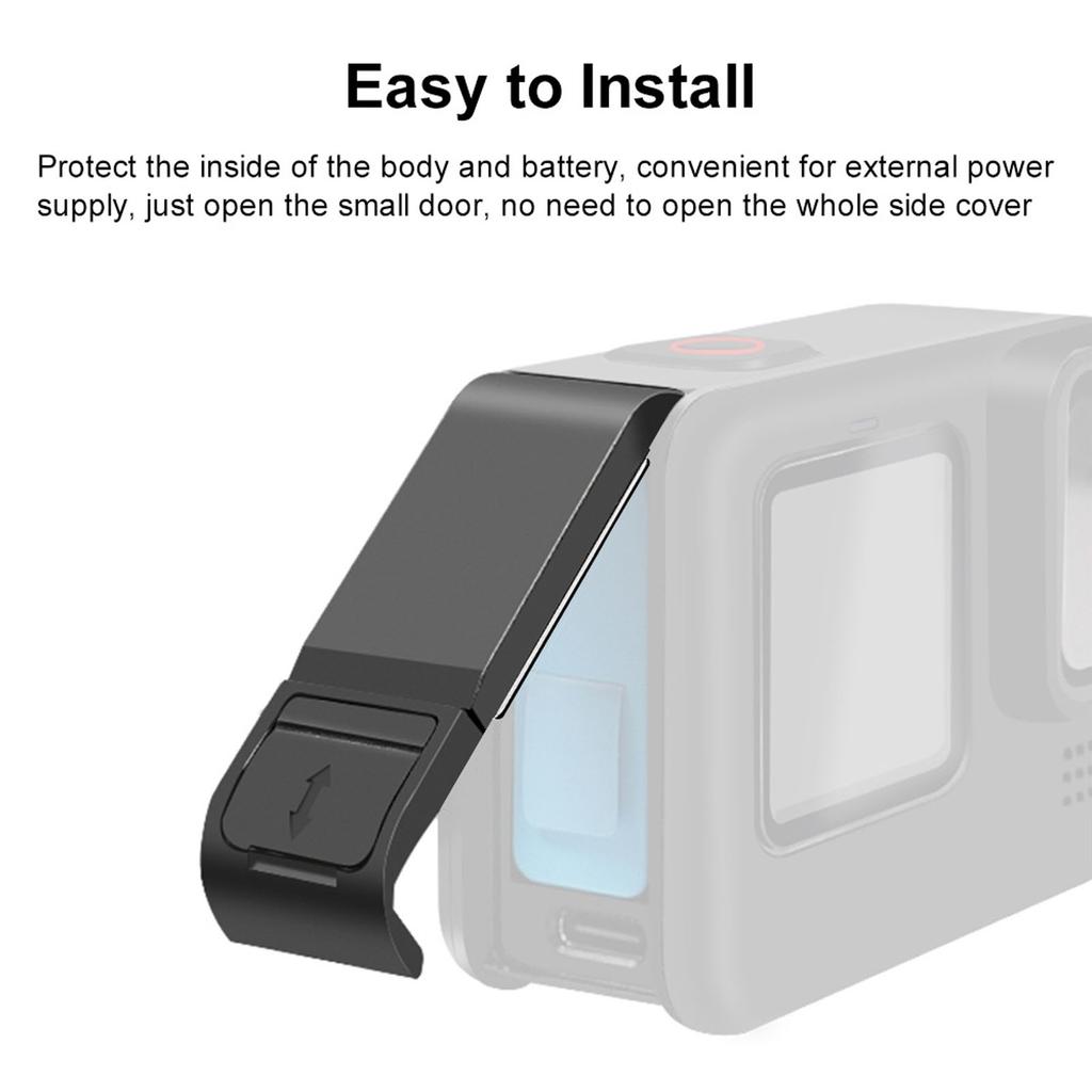 Battery Compartment Side Cover Plastic Battery Compartment Side Cover Action Camera Replacement Side Door for HERO 10 9 Black