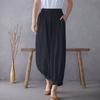 Spring and Summer Cotton and Linen Retro Art Loose Large Size Tapered Pants Elastic Waist Casual Pants Ladies Bloomers