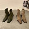 New Autumn Winter Woman Ankle Boots Fashion Fur Suede High Heel Short Boats Women Shoes Ladies Elegant Square Toe Roma Bootties