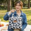 Large Capacity Floral Print Insulated Bag Oxford Fabric Thermal Tote Handheld Food Carrier  Outdoor