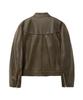 Sperone [Real Leather] Cracked Washed Mandarin Collar Zip-Up Jacket (Brown)
