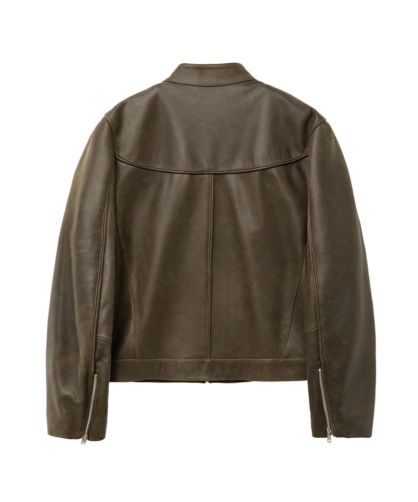 Sperone [Real Leather] Cracked Washed Mandarin Collar Zip-Up Jacket (Brown)