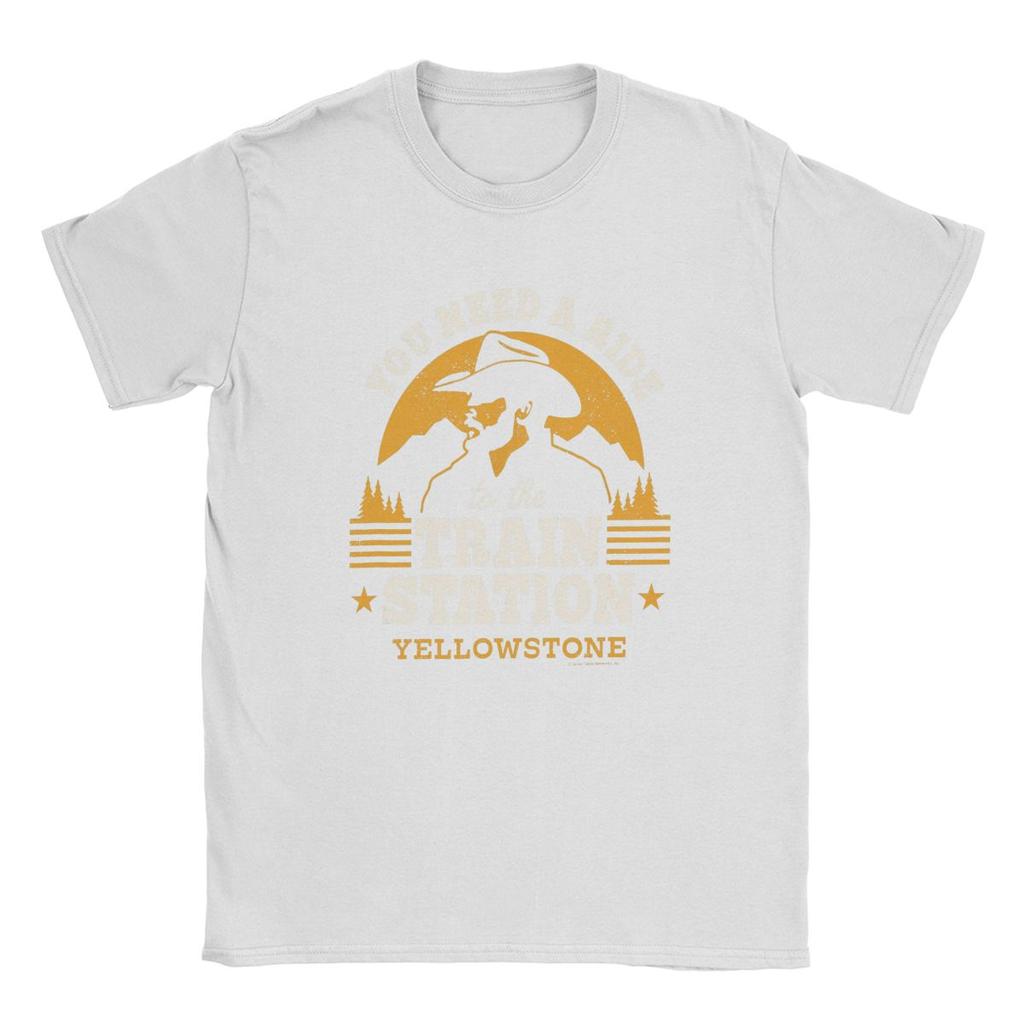 Yellow Stones Ride Train Station Men's T Shirts Vintage TV Cowboy Novelty Tee Short Sleeve Round Collar T-Shirts Cotton Adult