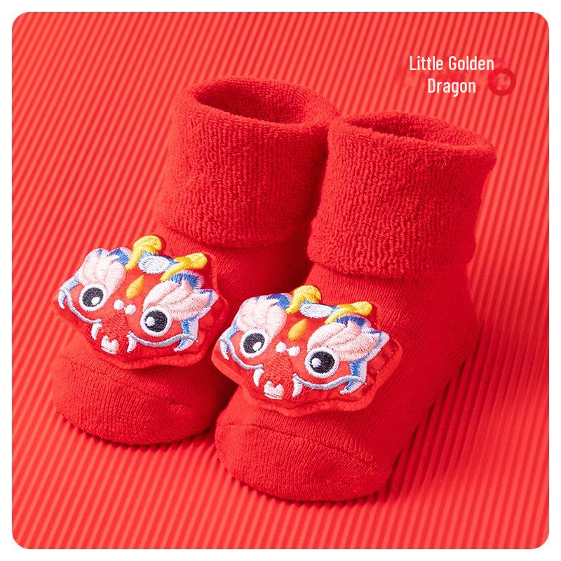 Мягкая утолщенная махровая обувь для новорожденных - ярко-красный цвет для осени/зимы (1 год)