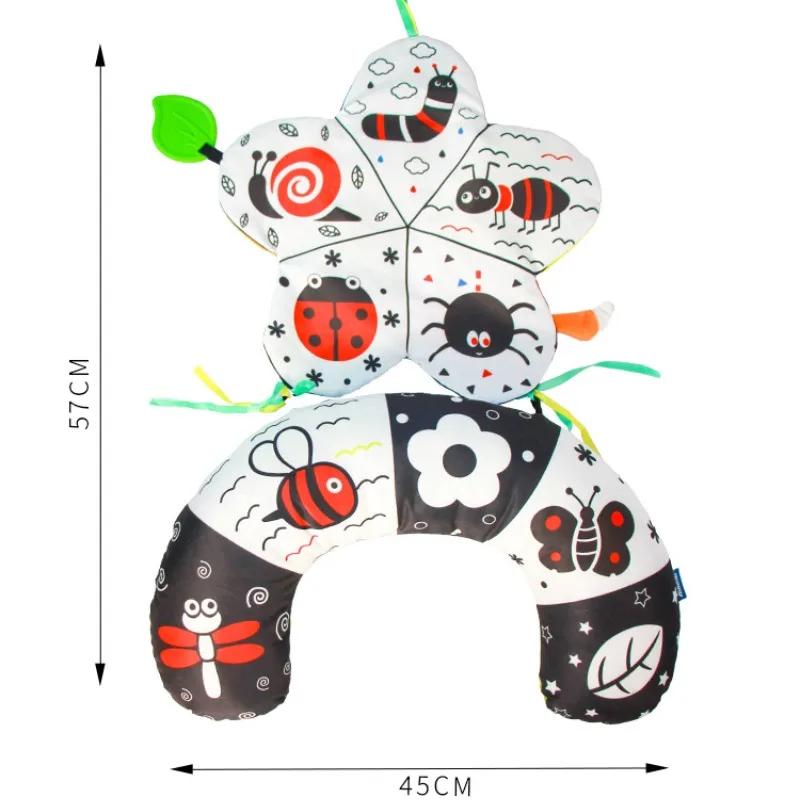 Baby Black And White Tummy Time Pillow Toy Newborn Head Up Training Pillow High Contrast Double-Sided Sensory Lying Pillow