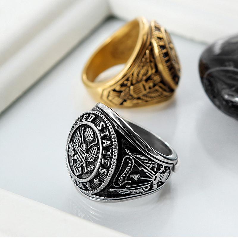 Винтажное мужское кольцо армии США из золота/цветной нержавеющей стали с изображением орла морской пехоты США, мужское модное ювелирное украшение