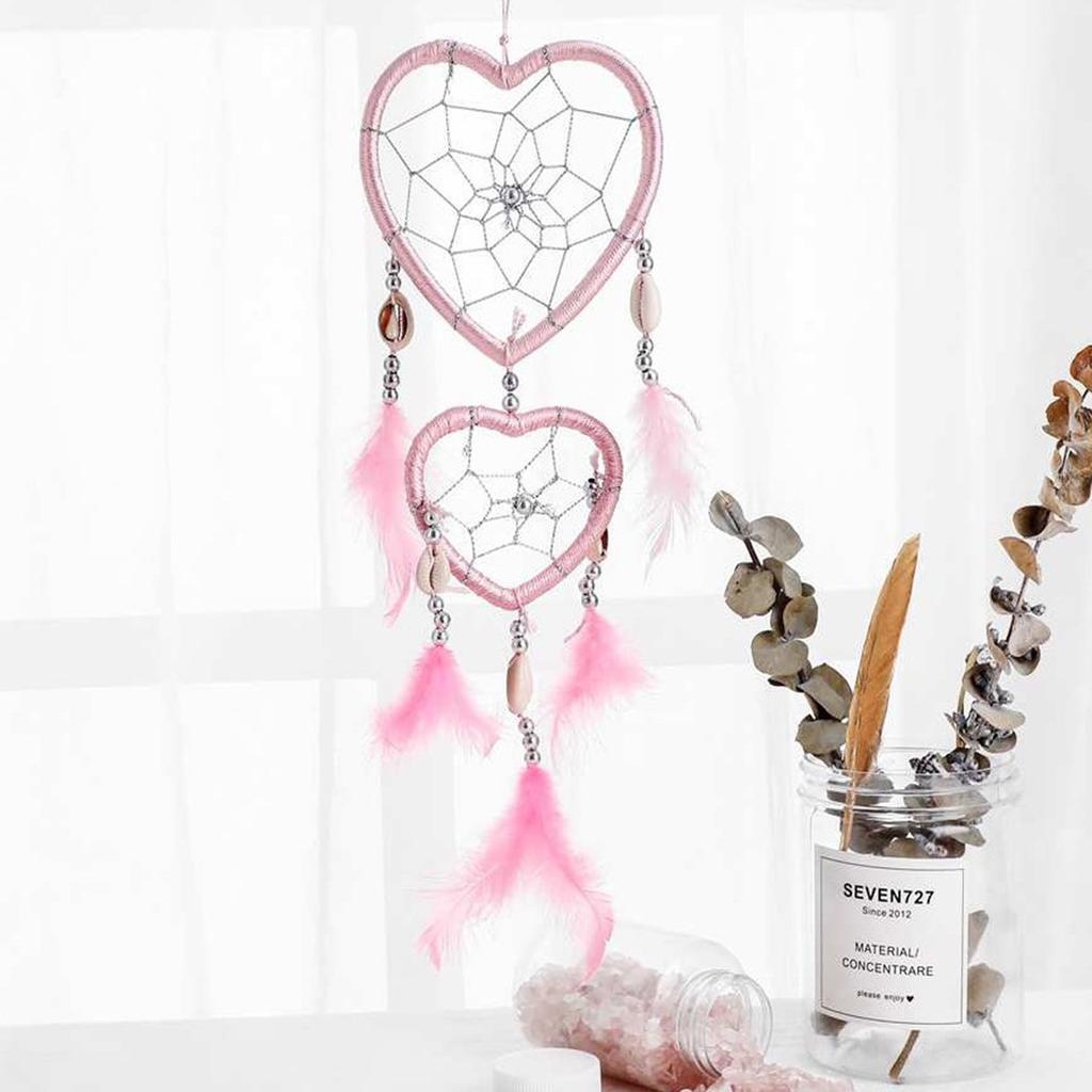 Pink Feather Dreamcatcher Love Wall Hanging Room Decor Handmade Aesthetic Retro Dream Catcher Wind Chime Ornament