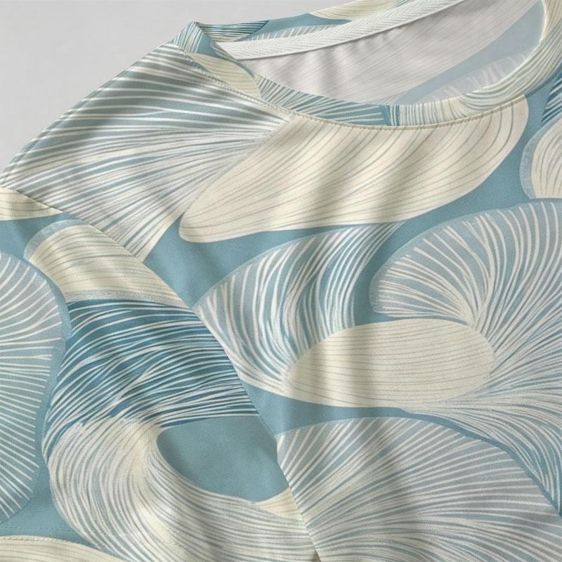Women's Simple Smart Casual Short Sleeve Top Fresh Wave Pattern, Soft Comfortable Fabric, Versatile for Beach Vacation & City Walk
