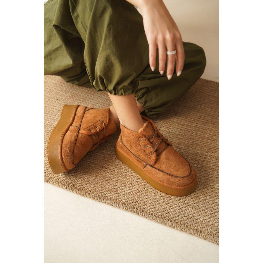 Женские замшевые повседневные ботинки на толстой подошве с меховой подкладкой