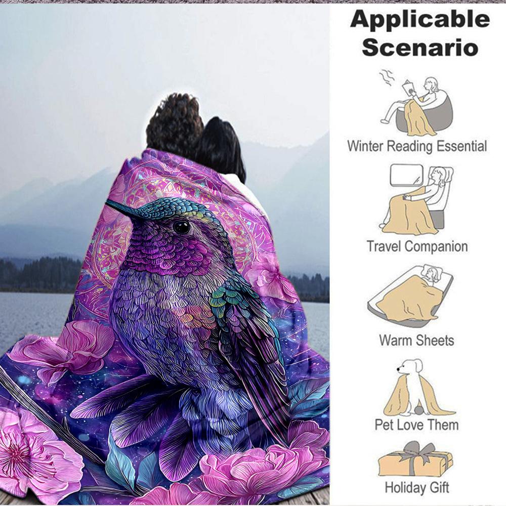 1pc Hummingbird Flowers Blanket, Lightweight Flannel Throw Blanket for Sofa, Bed, Travel, Camping, Living Room, Office, Couch, Chair, and Bed