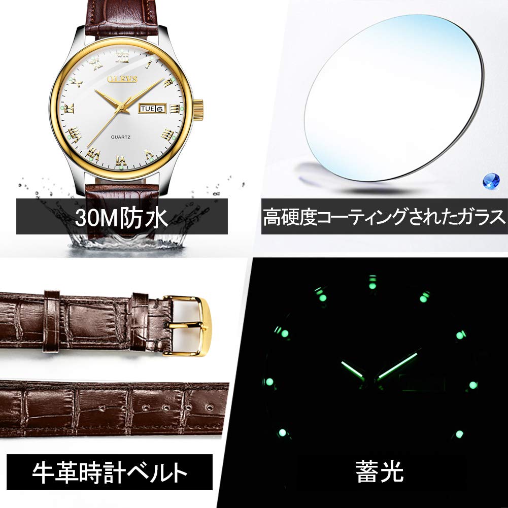 Мужские часы OLEVS, Стильный ультратонкий кожаный ремешок, Кварцевый механизм, Аналоговый, Отображение даты, для мужчин