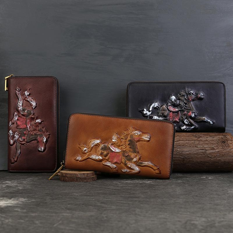 Кожаный кошелек, Ретро сумка, Большая вместимость, Многосекционный деловой клатч