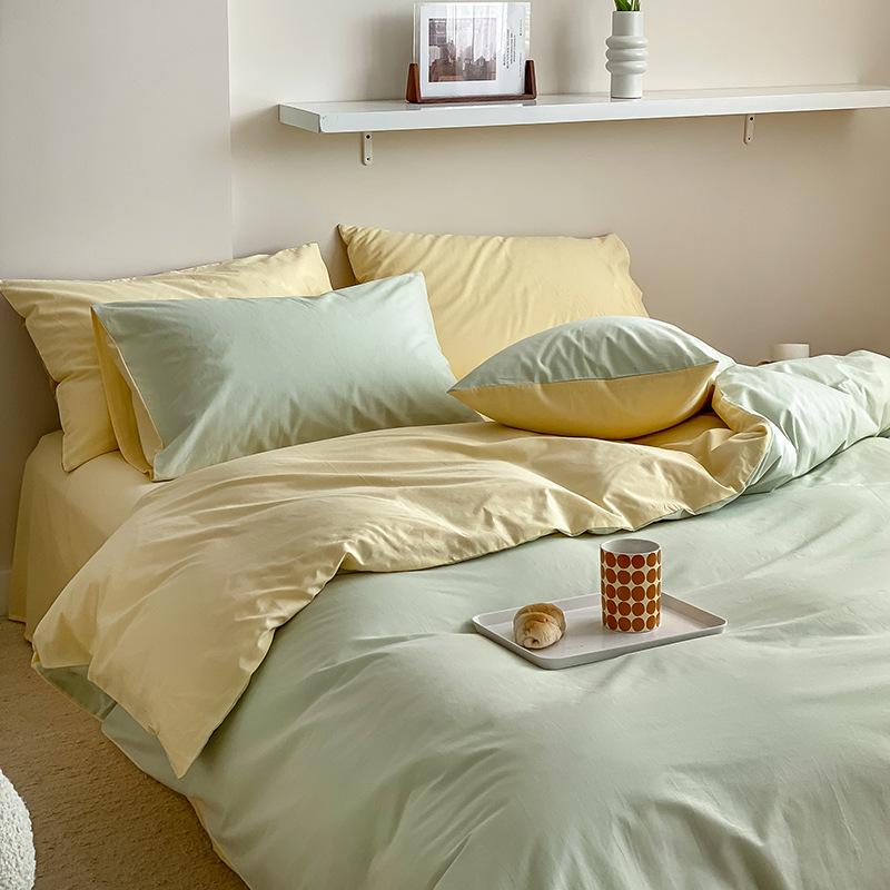 Сплошной цвет в скандинавском стиле, комплект из четырех предметов из чистого хлопка, простыня из хлопка, пододеяльник, простой комплект из трех предметов, пододеяльник