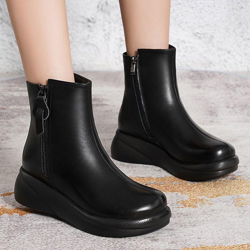 Зимние новые утолщенные теплые хлопковые ботинки с круглым носком, легкие бархатные удобные универсальные женские туфли