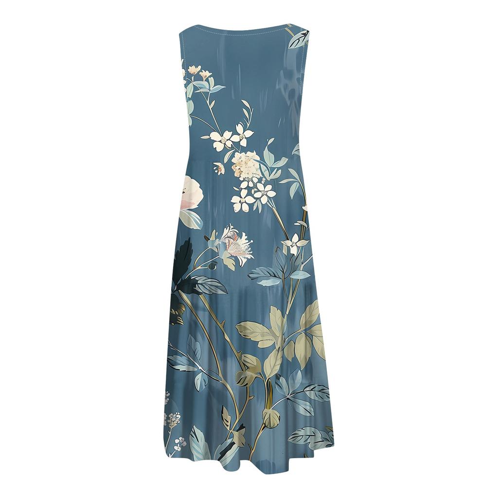 Hawaiian Dress For Women Summer Spring Pleated Bohemian Dresses Cute Sleeveless Flowing Beach Straight Tank Dresses Round Neck Dresses