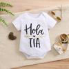 1-18 Months Baby Cute Spanish Letters "Hola Tia" Print Cotton Bodysuit Short Sleeve Jumpsuit