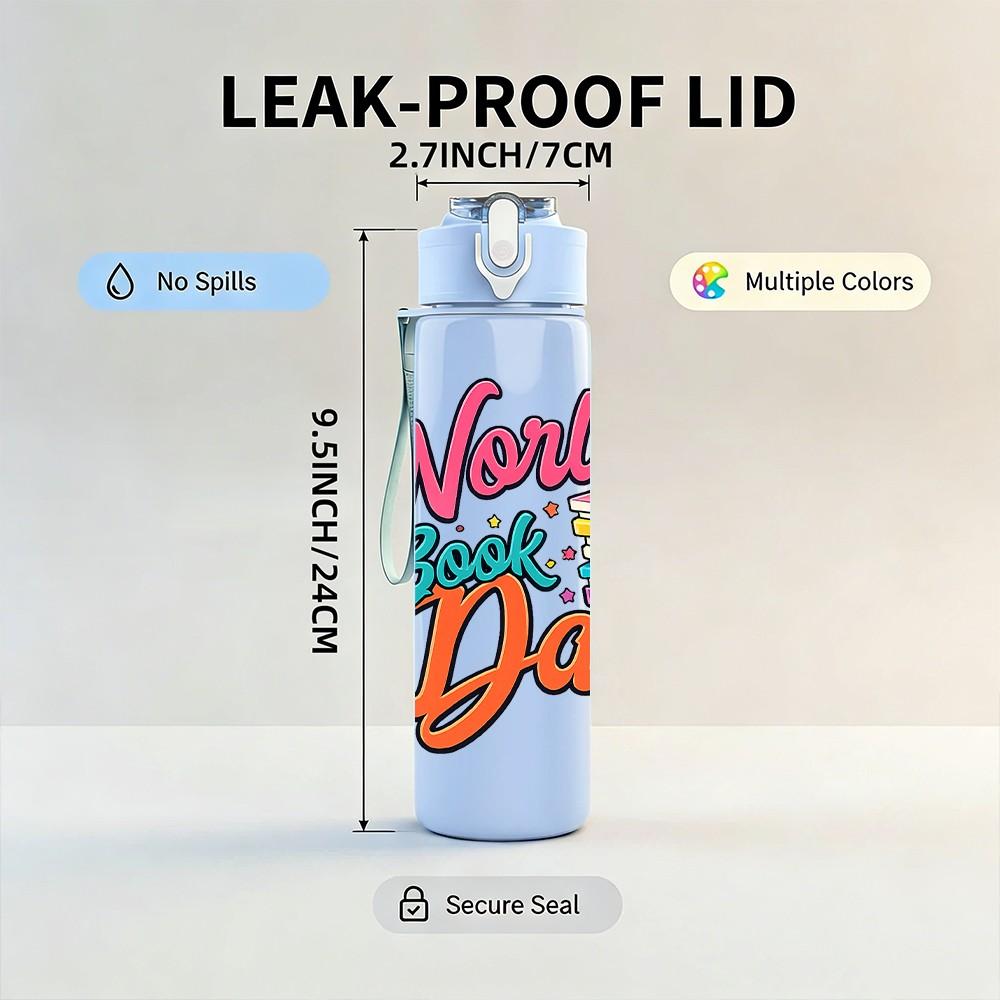 1PC Wonderful World Day Lettering Art 750ml Color Plastic Sports Water Bottle Leakproof Flip Straw Lid Suitable for Sports Office Home Use