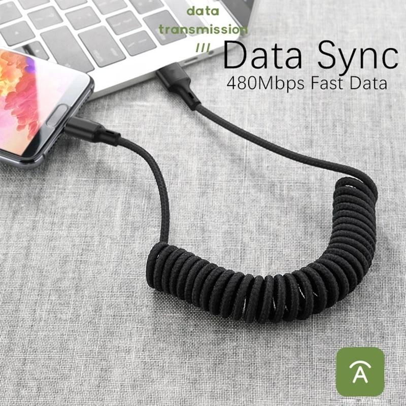 Кабель USB C 5A, пружинные кабели для быстрой зарядки для iPhone, кабель Lightning Type C, микрошнур для передачи данных для Huawei Xiaomi, 1,5 м