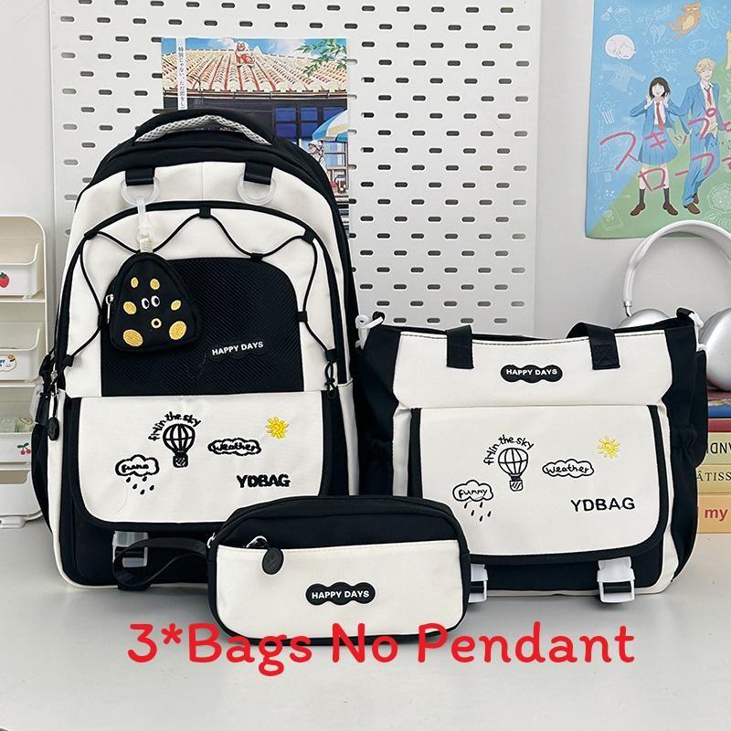 Letter Embroidery Cartoon Student Lightweigh Backpack Three Piece For Use School