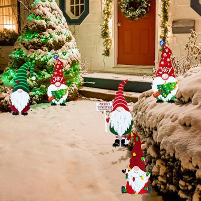 Рождественские декоративные гномы Колья Симпатичные садовые металлические гномы во дворе Художественная вывеска Вставка на лужайке Праздник Новый год Домашние уличные колья Рождественские украшения
