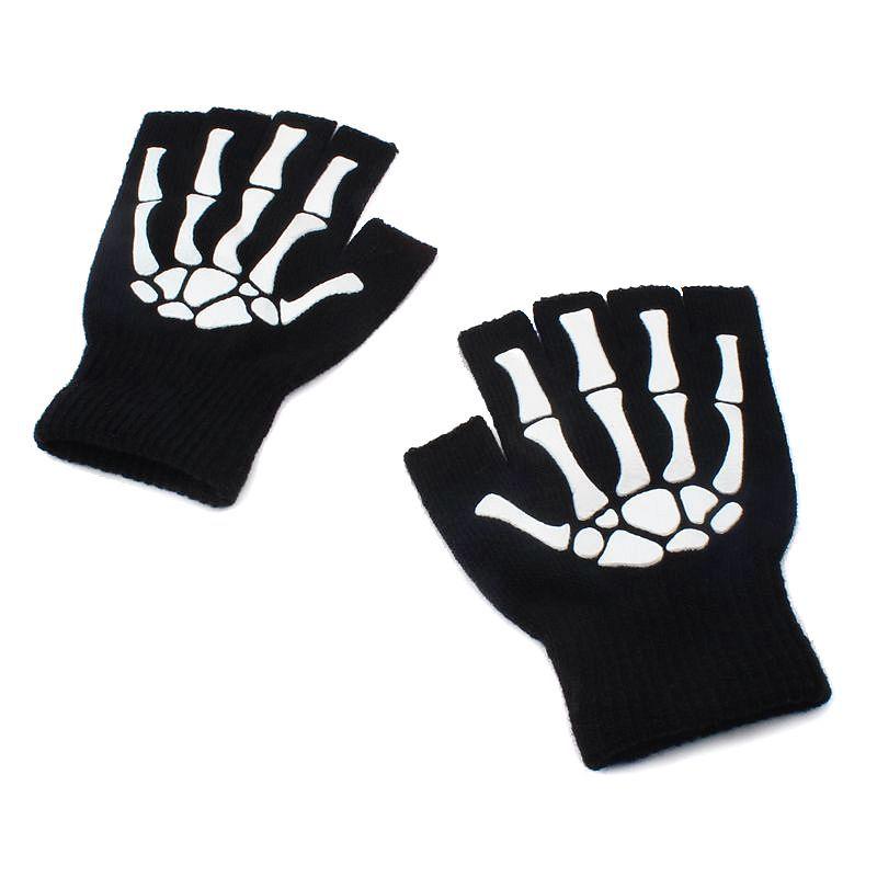 Warm Knitted Gloves Women Emo Half Finger Glove Skull Cycling Gloves Grunge Accessories Gothic Aesthetic Punk Rock Mittens Men