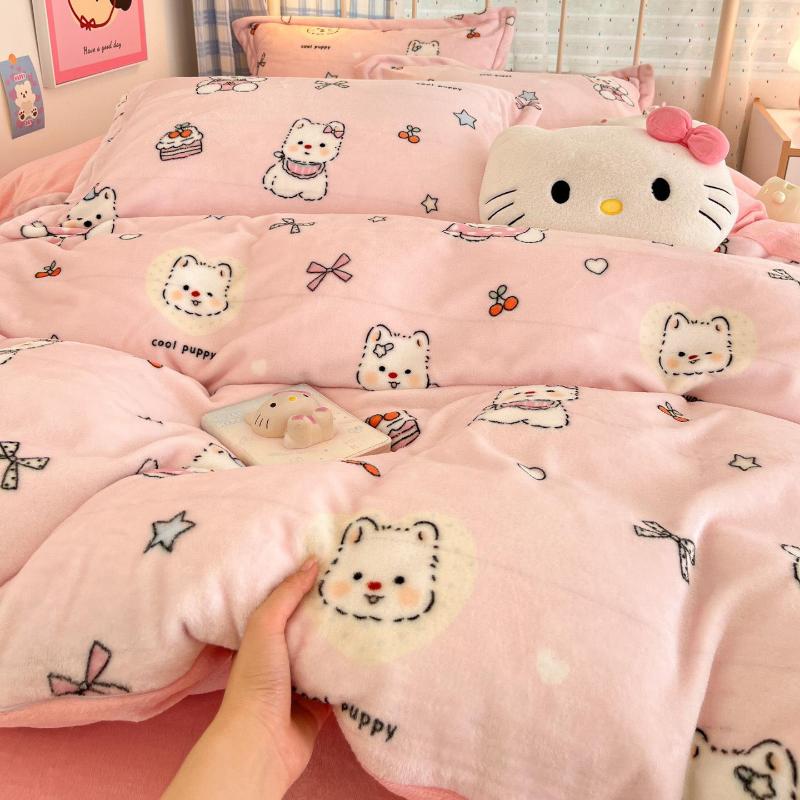 Winter Thickened Milk Fleece Bed Four-piece Set New Coral Fleece Flannel Single Quilt Cover Bed Sheet Three-piece Set Bedding