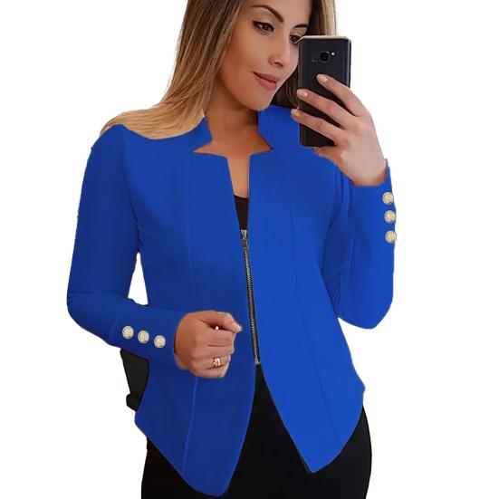 Весенне-осенний деловой костюм, пальто с зубчатым воротником и длинными рукавами на молнии, пиджак, однотонная приталенная верхняя одежда