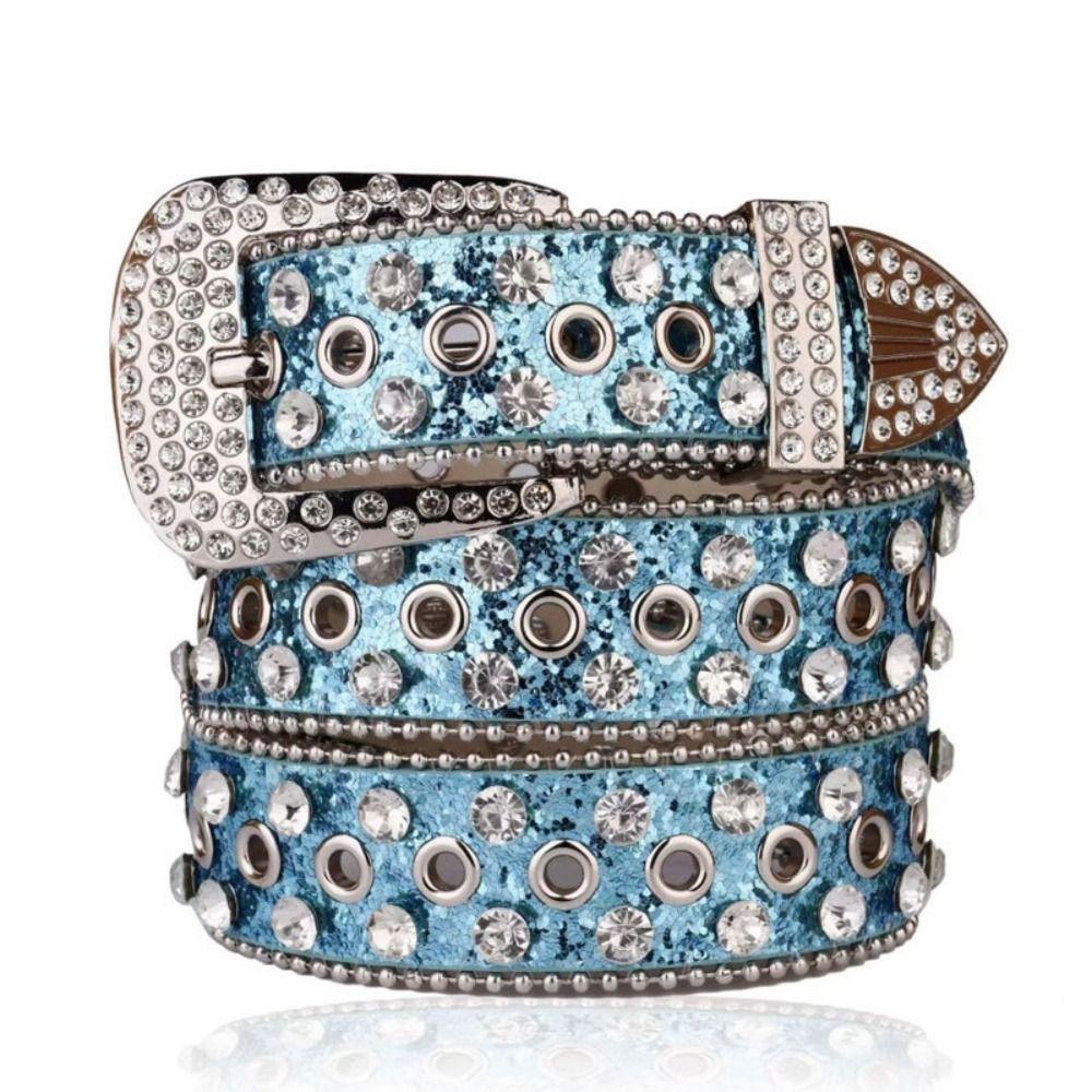 Y2K Rhinestone Belts PU Leather Women Waistband Personality Rivet Belt Decorative Jeans
