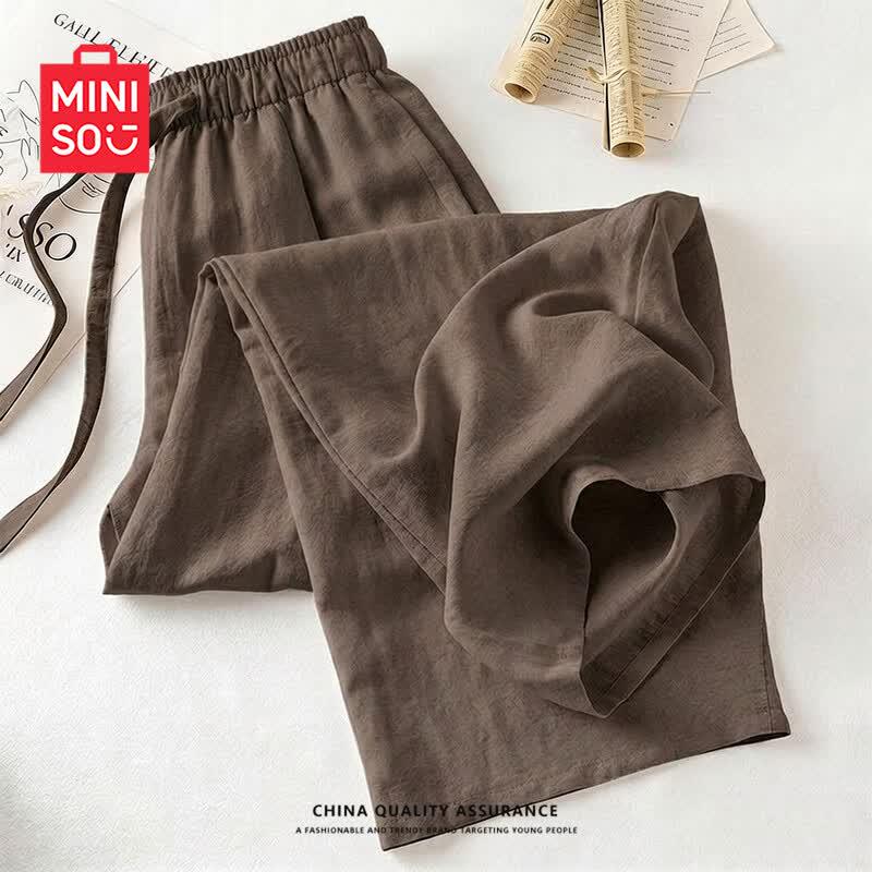 MINISO Женские повседневные брюки с широкими штанинами из смесовой льняной ткани