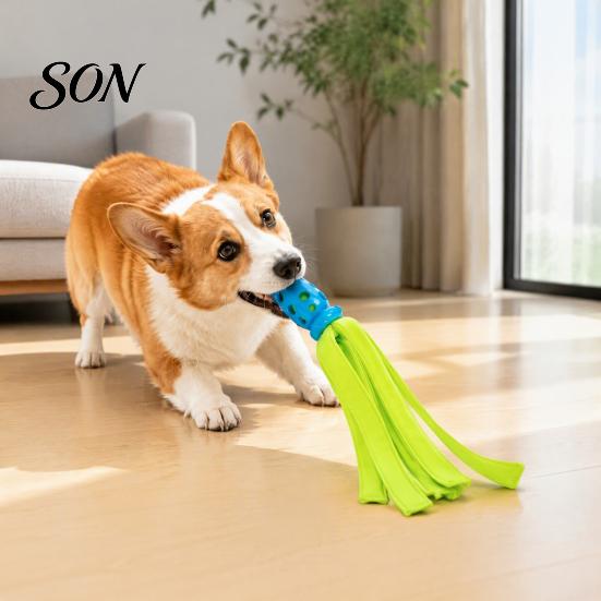 Small Medium Large Dog Toys Octopus Squid Chew Toy, Interactive Tug Squeaky Pet Molar Toy with Creative Shape Fabric Strips, Waterproof for