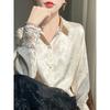Women's New Jacquard Satin Shirt Lady's Long Sleeved Single Breasted Blouses Turn-down Collar Thin Fashion Versatile Top