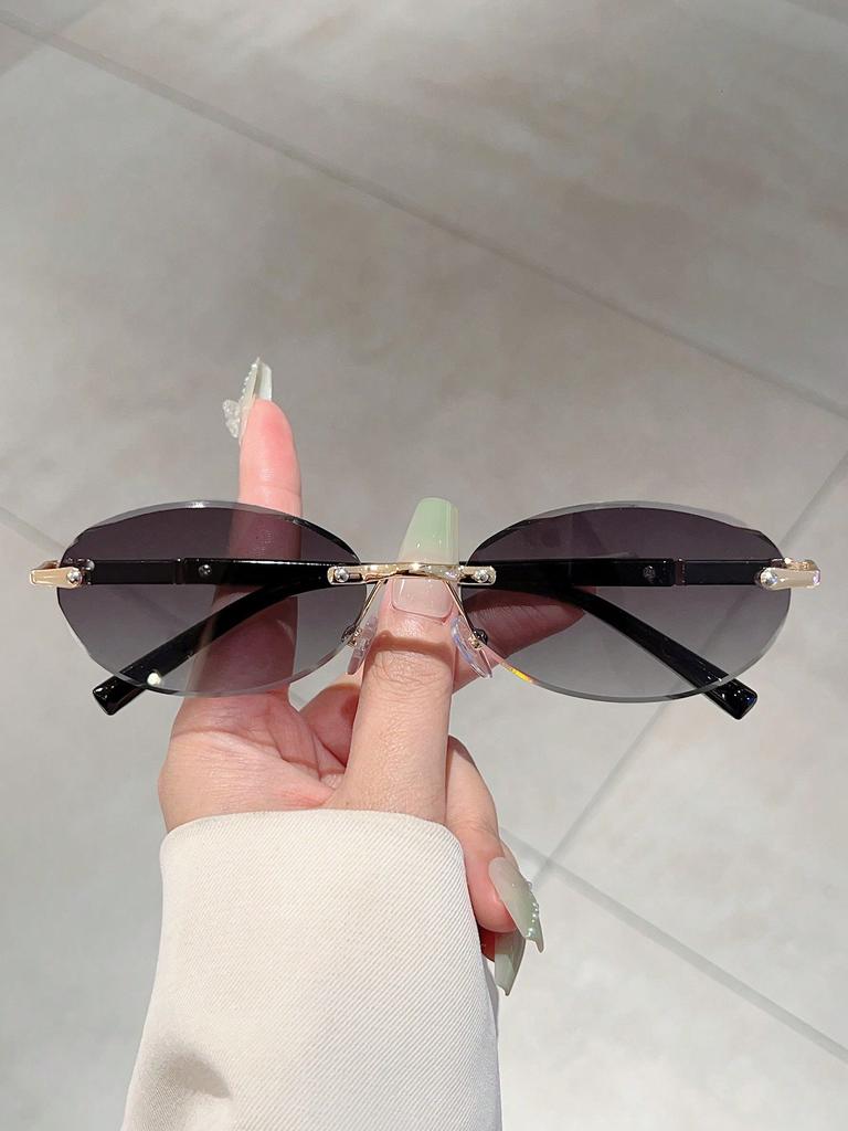 Трендовые солнцезащитные очки с необработанным краем, персонализированная овальная оправа, новые безоправные солнцезащитные очки для острой девушки в стиле хип-хоп, металлические женские солнцезащитные очки, мужские солнцезащитные очки