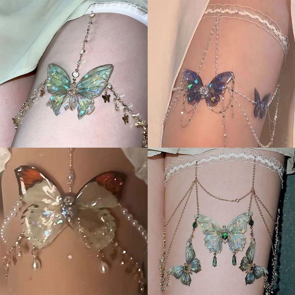 Adjustable Length Butterfly Tassels Thigh Chain Alloy Body Jewelry New Leg Chain  Women Girls