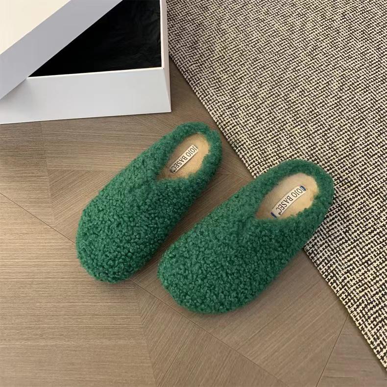 Fashion Aphixta New Warm Winter Slippers Candy Color Sweet Women Slippers Furry Round Toe Shoes Indoor Flat Heel Hair Slides