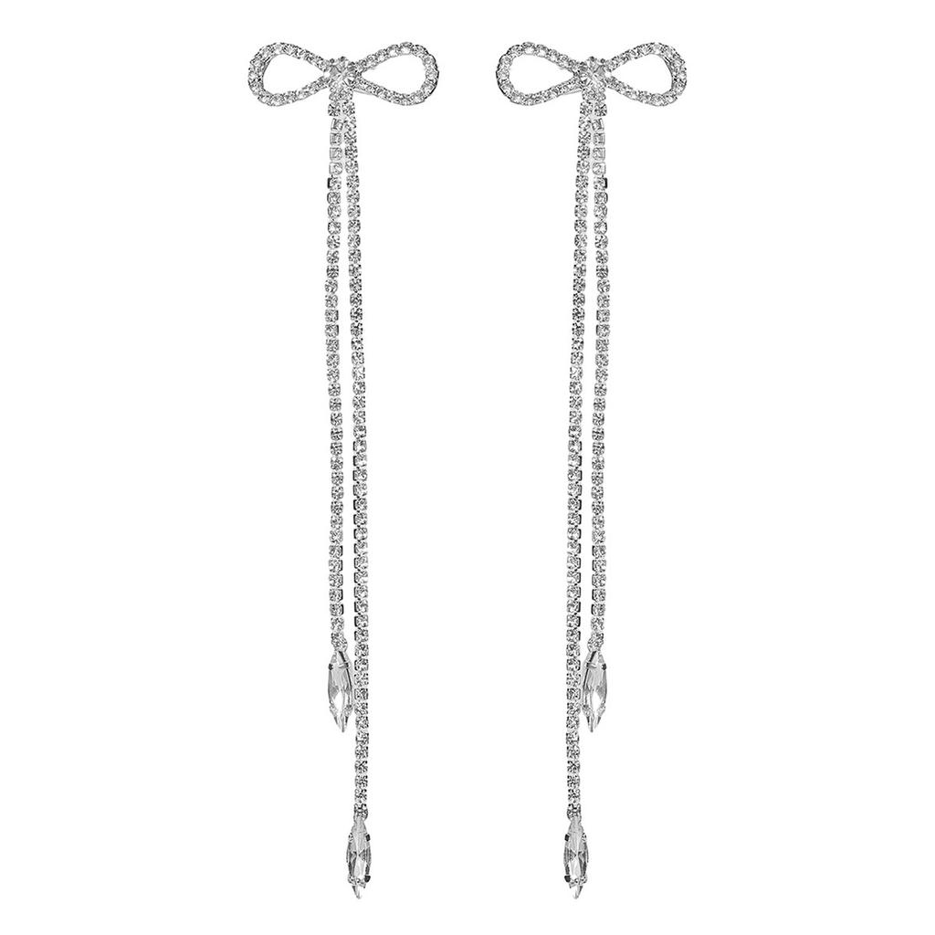 Высококачественные роскошные длинные серьги-кисточки, модные блестящие серьги-бантики со стразами, женские серьги, 1 пара