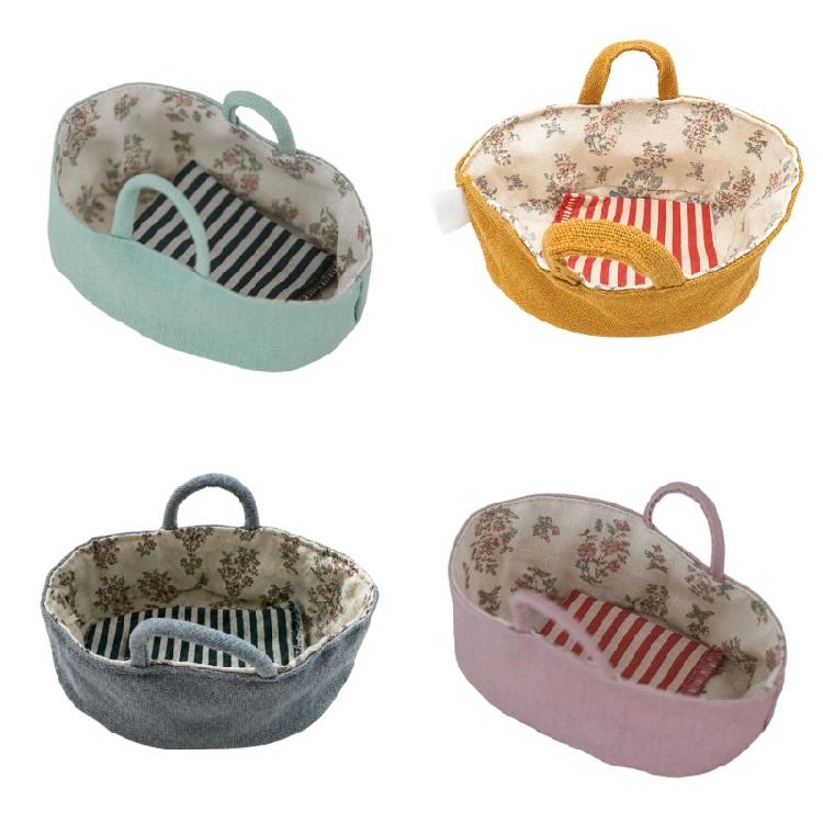 Small Doll Display Bassinet Accessory for Small Cloth Dolls, Soft Fabric Bed for Daily Doll Play and Tabletop Styling