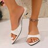Fashion Sexy Glitter Strap Slip On Sandals Women 2025 New Summer Fashion Pointed Toe Slippers Comfortable Medium Heels Slides Size
