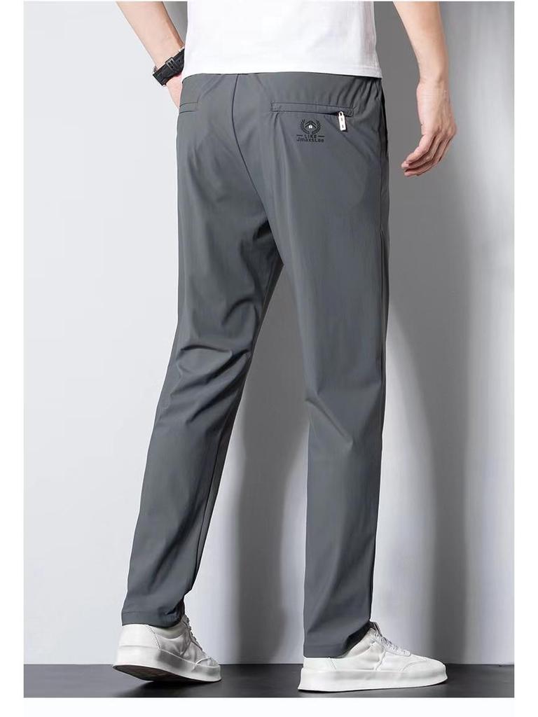 Men's Summer Ice Silk Quick-Dry Pants, Casual All-Match, Elastic Waist, Large Size, Suitable for Middle-Aged and Young Men.