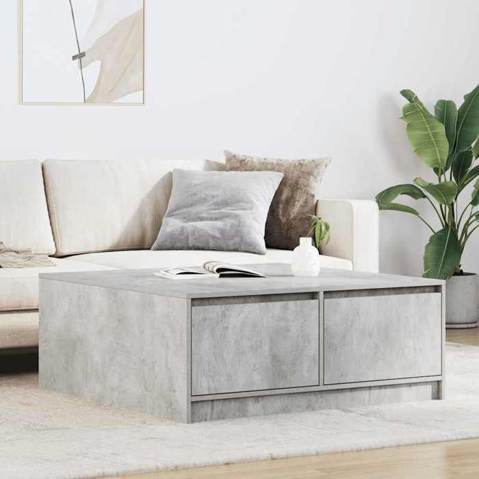 VidaXL Coffee Table with Drawers Concrete Grey 100x100x40 Cm, Center Table, Sofa Table, Accent Table, Side Table, 3328402
