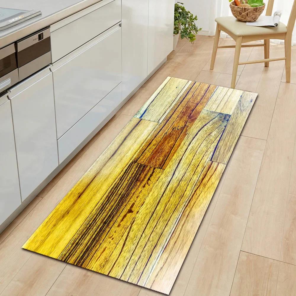 1Pcs Modern Simple Wood Pattern Print Floor Mat Kitchen Bathroom Entrance Non-slip Door Carpet Home Decoration