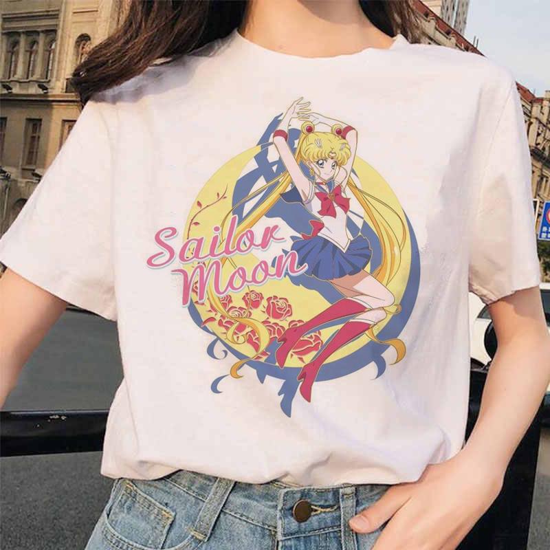 Сейлор Мун 90S Забавная футболка Harajuku Одежда Футболка Эстетическая кошка Аниме Женская милая женская футболка