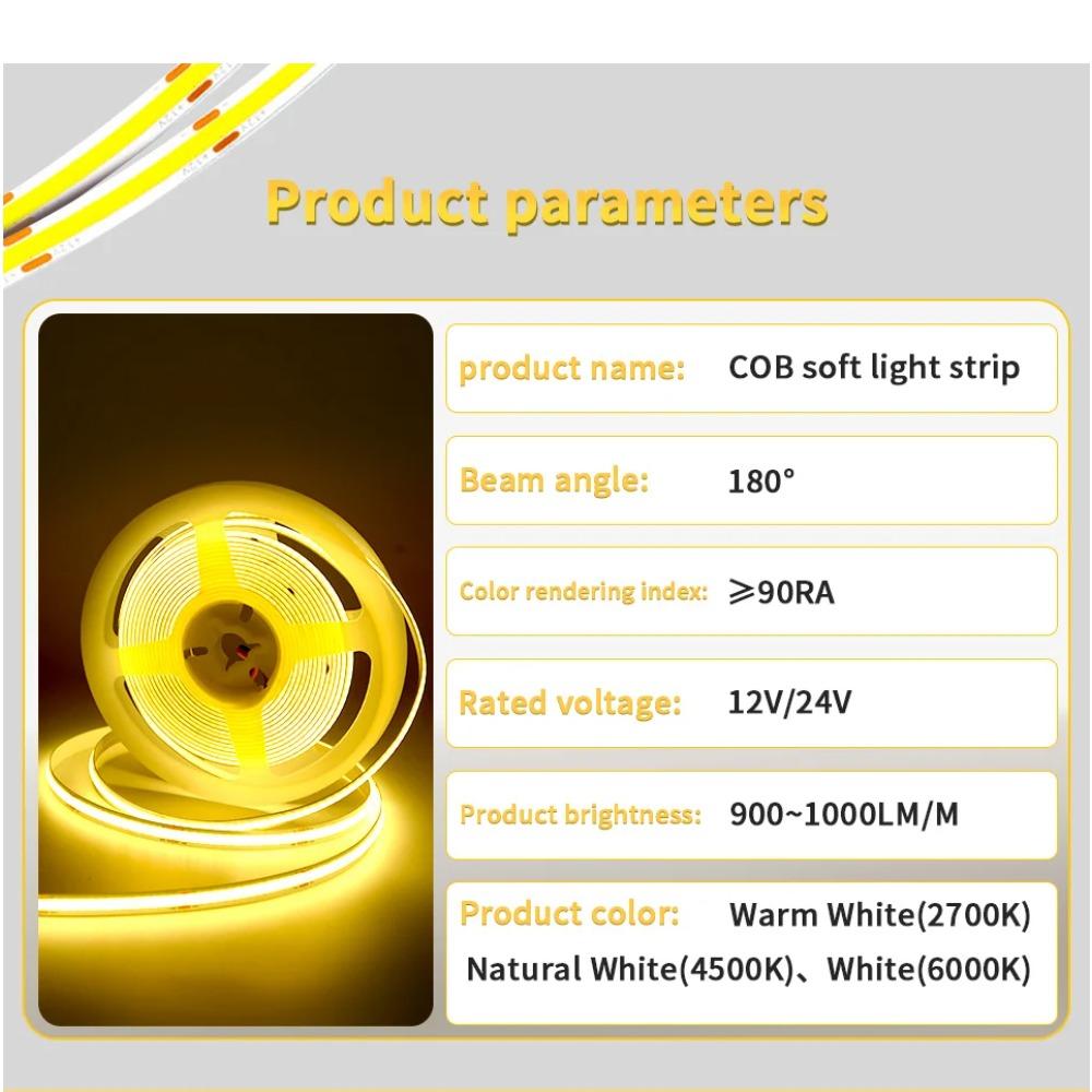 1m-10m COB LED Strip DC 12V 24V FOB LED Lights for Room Bedroom Decor 3m 5m 10m High Density Soft Flexible Neon Tape Light Lamp