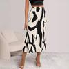 Casual Graphic Print Pleated Long Skirts Women Autumn Fashion Elastic High Waist Geometry Midi Skirt Streetwear